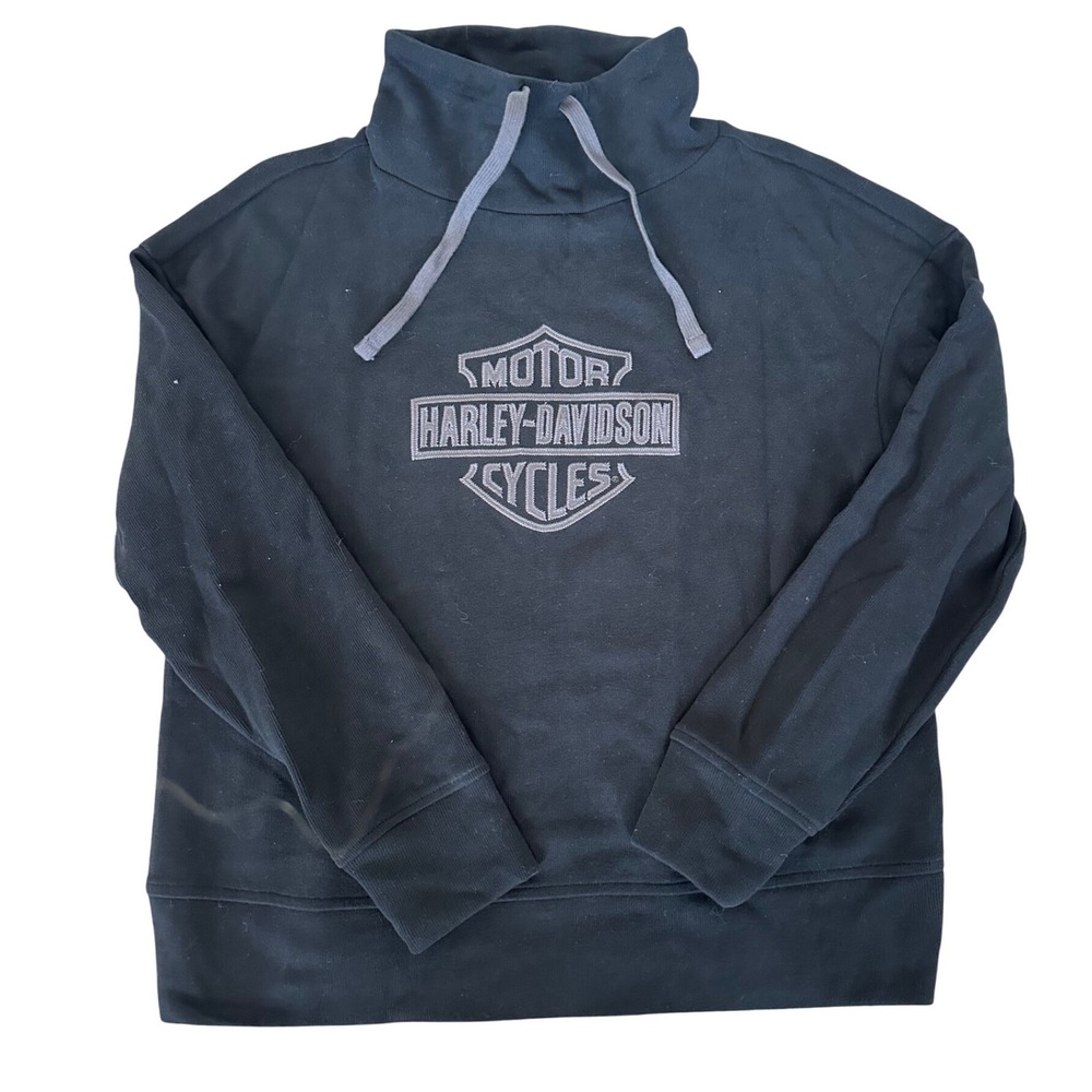 Harley-Davidson Womens Black Funnel Neck Embroidered Logo Sweatshirt Pullover